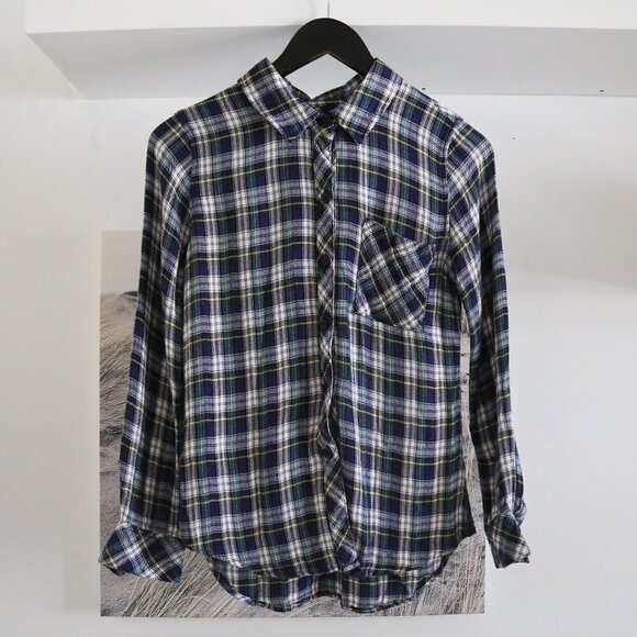 RAILS Hunter Plaid Blue Green Collared Long Sleeve Shirt - Picture 1 of 8